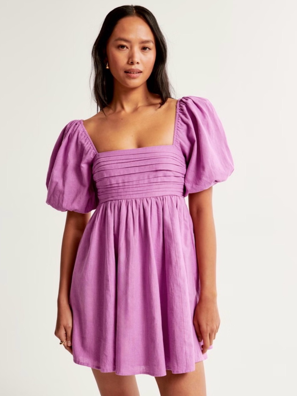 Abercrombie & Fitch Emerson Linen-Blend Puff Sleeve Mini Dress